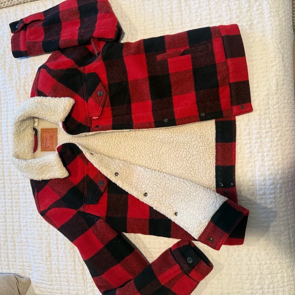 Levi's Kids Red and Black Checkered Jean Jacket